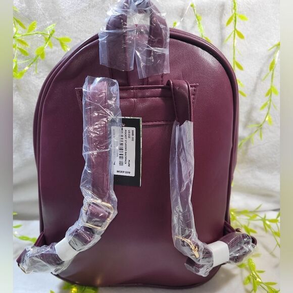 NWT Badgley Mischka Pocket Studded Backpack in Plum - Picture 6 of 14